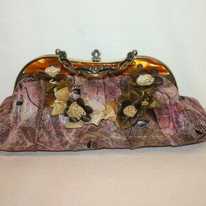 Victorian Style  Floral Fabric Ribbon Adorned Purse MUST SEE! B-144